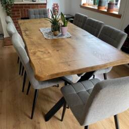 Croxby Xf Live Edge Round Corners Dining Table - Wooden Rustic Industrial Steel Legs Cotswold - thumbnail 2