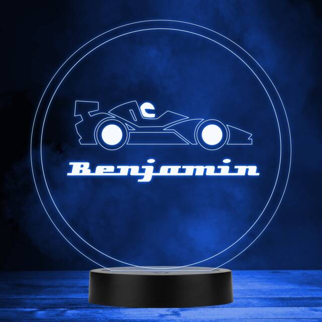 Race Car Motorsport Racing Fan Round Personalised Gift Multicolour Night Light - Bedroom Lamp - image 1