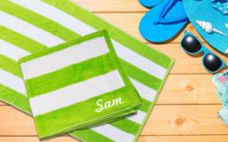 Personalised Beach Towel, Monogrammed Havana Striped Cabana Pool Towel - Lime