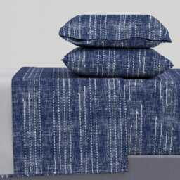Indigo Lines Sheets - Shibori Stitches By Twigged Navy Elegant Minimal Dotted Cotton Sateen Sheet Set Bedding Spoonflower