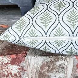 1465. Calvia Olive Block Print-Linen/Cotton Cushion Cover, Various Sizes - thumbnail 2