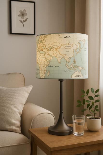 Hand Made Duck Egg Blue Maps Design Lampshade - image 1