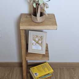 Handmade Slim Wooden Sofa Side Table - Narrow Rustic End Solid Wood Bedside E Shape Small Space - thumbnail 3