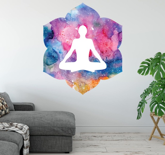 Yoga Wall Decal - Mandala Namaste Lotus Flower Watercolor Art Boho Bohemian Bedroom Studio Vinyl Decor