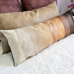 Pieced Faux Leather Lumbar Pillow Cover Cream Beige Brown, 11x30 - thumbnail 3