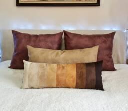 Pieced Faux Leather Lumbar Pillow Cover Cream Beige Brown, 11x30