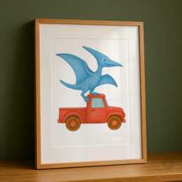 Dinosaur Construction Wall Art - Dino in Truck, Digger & Tractor Set Of 3 Kids Nursery Prints A4 Unframed Gift For Boys Room Decor - thumbnail 3