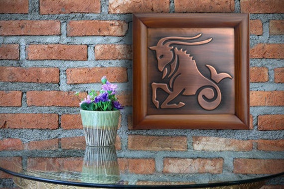 Capricorn Zodiac Sign, Copper Relief, Framed Astrology Art - image 1