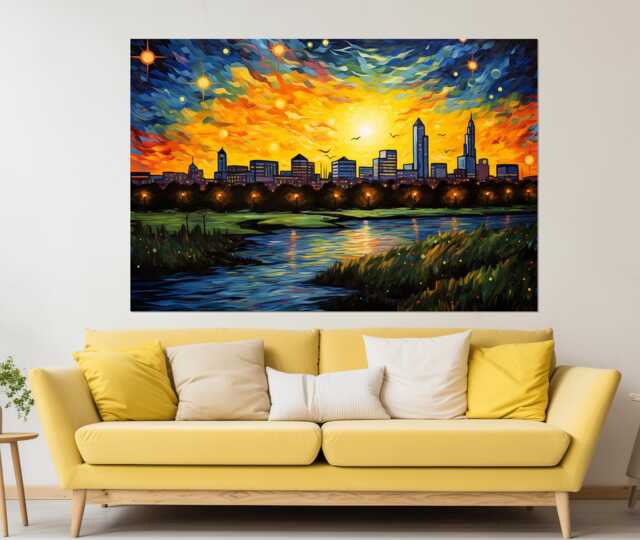 Kansas City Skyline in Van Gogh Starry Night Style, Canvas Print, Wall Art, Decor, Missouri Art - image 1