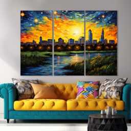 Kansas City Skyline in Van Gogh Starry Night Style, Canvas Print, Wall Art, Decor, Missouri Art - thumbnail 3