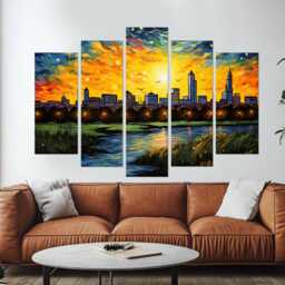Kansas City Skyline in Van Gogh Starry Night Style, Canvas Print, Wall Art, Decor, Missouri Art - thumbnail 2