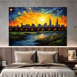 Kansas City Skyline in Van Gogh Starry Night Style, Canvas Print, Wall Art, Decor, Missouri Art - thumbnail 4