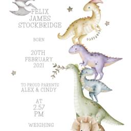 Birth Details Print, New Baby Gift, Dinosaur Personalised Parent Christening Brother Gift - thumbnail 2