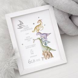 Birth Details Print, New Baby Gift, Dinosaur Personalised Parent Christening Brother Gift - thumbnail 1