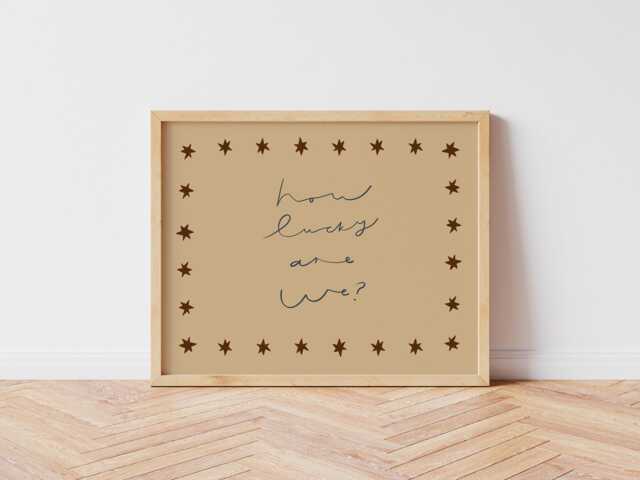 How Lucky Are We Print, Horizontal Nursery Illustration Kids Bedroom Art, Homely Family Loving Wall Unframed - image 1