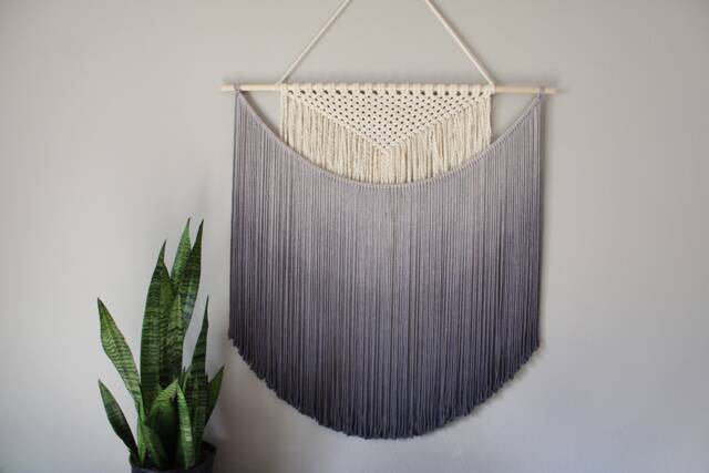 Handmade Macrame Wall Hanging in Ombre Gray Color, Bohemian Home Decor, Handwoven & Dip-Dyed Tapestry, Chic Natural Cotton Art Piece - image 1