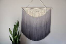Handmade Macrame Wall Hanging in Ombre Gray Color, Bohemian Home Decor, Handwoven & Dip-Dyed Tapestry, Chic Natural Cotton Art Piece