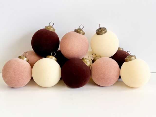 Flocked Christmas Ornaments Creamy, Beige, Brown Colors - 12 Pcs 3, 15 - image 1