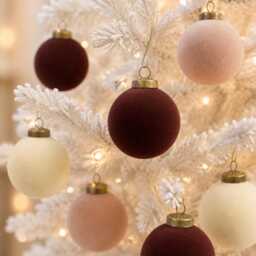 Flocked Christmas Ornaments Creamy, Beige, Brown Colors - 12 Pcs 3, 15 - thumbnail 3