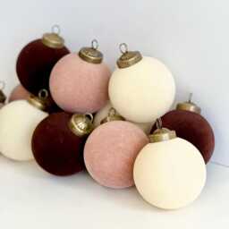 Flocked Christmas Ornaments Creamy, Beige, Brown Colors - 12 Pcs 3, 15 - thumbnail 4