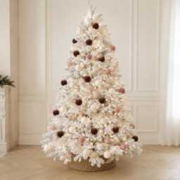 Flocked Christmas Ornaments Creamy, Beige, Brown Colors - 12 Pcs 3, 15 - thumbnail 2