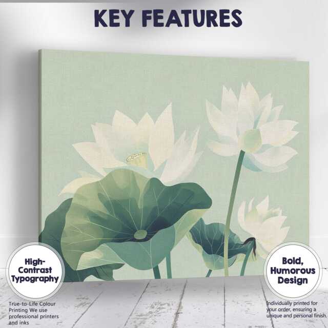 Tranquil Mint Green Lotus Flower Botanical Illustration Canvas Wall Art Print Decor Picture Ready To Hang - image 1