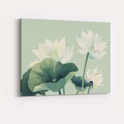 Tranquil Mint Green Lotus Flower Botanical Illustration Canvas Wall Art Print Decor Picture Ready To Hang - thumbnail 4