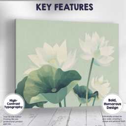 Tranquil Mint Green Lotus Flower Botanical Illustration Canvas Wall Art Print Decor Picture Ready To Hang - thumbnail 1