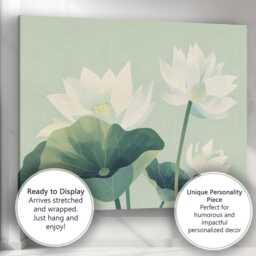 Tranquil Mint Green Lotus Flower Botanical Illustration Canvas Wall Art Print Decor Picture Ready To Hang - thumbnail 3