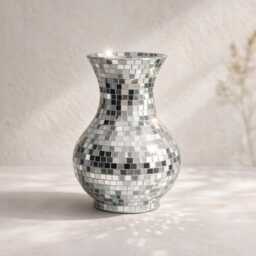 Disco Mirror Mosaic Vase - Silver/Gold Pink Sparkly Statement Flower Retro Glam Modern Home Decor - thumbnail 1