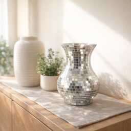 Disco Mirror Mosaic Vase - Silver/Gold Pink Sparkly Statement Flower Retro Glam Modern Home Decor - thumbnail 3