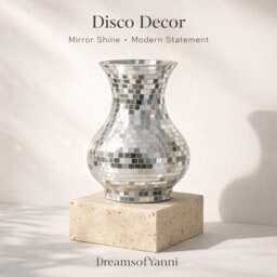 Disco Mirror Mosaic Vase - Silver/Gold Pink Sparkly Statement Flower Retro Glam Modern Home Decor - thumbnail 2