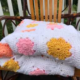 Pink, Orange, Yellow, & White Throw Afghan - thumbnail 3