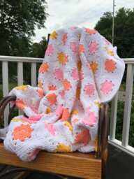 Pink, Orange, Yellow, & White Throw Afghan - thumbnail 1