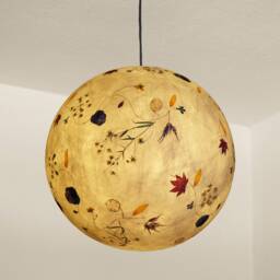 Lampshade 3 Made Of Tissue Paper With Silver Coins, Lobelia, Barberry... Globe Lamp, Ceiling Lamp - thumbnail 1