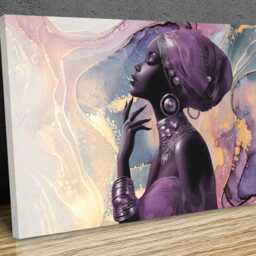 African Portrait Lady Golden Texture , Wall Art, Wall Hangings, Home D??cor, Mounte Canvas Print Ready To Hang - thumbnail 3