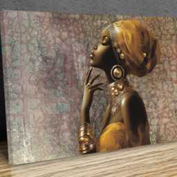 African Portrait Lady Golden Texture , Wall Art, Wall Hangings, Home D??cor, Mounte Canvas Print Ready To Hang - thumbnail 2