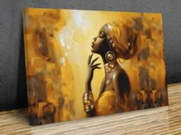 African Portrait Lady Golden Texture , Wall Art, Wall Hangings, Home D??cor, Mounte Canvas Print Ready To Hang