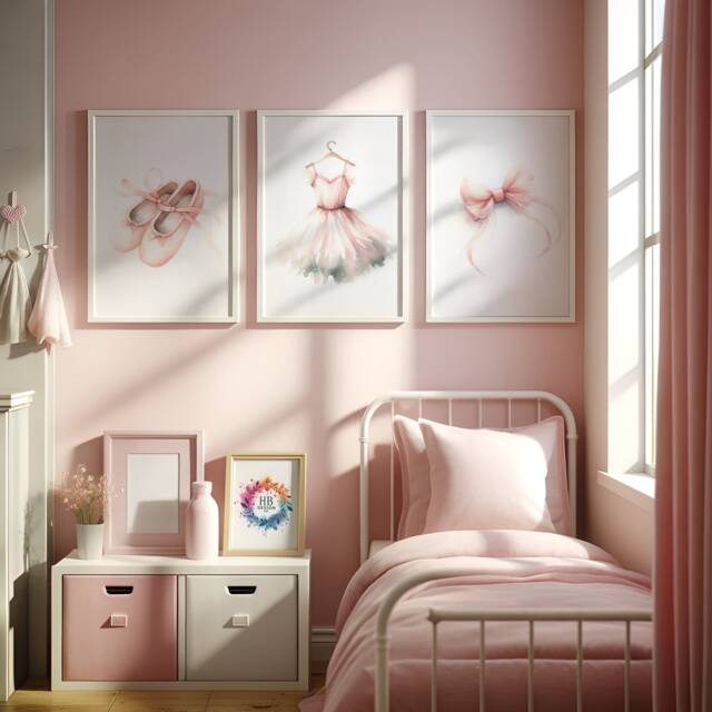 Ballet Nursery Prints - Set Of 3 Girls Posters - Kids Bedroom Baby Girl Room Wall Art Kid Playroom Artwork Ballerina Gift - image 1