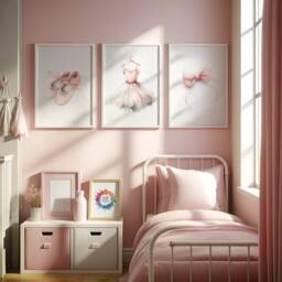 Ballet Nursery Prints - Set Of 3 Girls Posters - Kids Bedroom Baby Girl Room Wall Art Kid Playroom Artwork Ballerina Gift - thumbnail 1