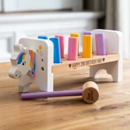 Personalised Unicorn Hammer Bench Pastel Wooden Toy, 1st Birthday Gift - Lc1030 - thumbnail 4