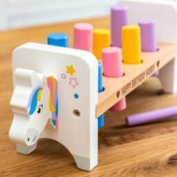 Personalised Unicorn Hammer Bench Pastel Wooden Toy, 1st Birthday Gift - Lc1030 - thumbnail 2