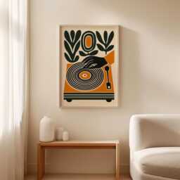 Vinyl Record Poster, Retro Turntable Wall Art, Mid Century Music Print - thumbnail 3