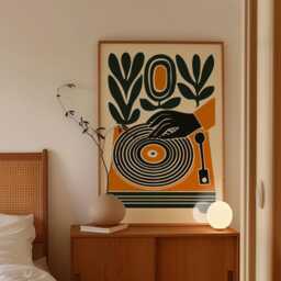 Vinyl Record Poster, Retro Turntable Wall Art, Mid Century Music Print - thumbnail 2