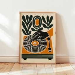 Vinyl Record Poster, Retro Turntable Wall Art, Mid Century Music Print - thumbnail 4
