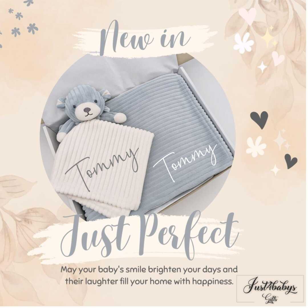 Personalised Embroidered Blanket Teddy Bear Comforter Gift Set