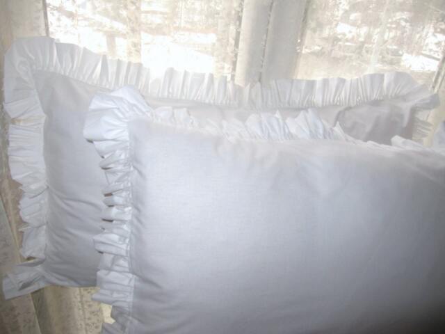 Solid White Pink Cotton Ruffle Euro Sham Pillow Cover-Body Pillow - Shabby Chic Bedding-Bedroom Decor - King Sham 20x36, 20x26 26x26 - image 1