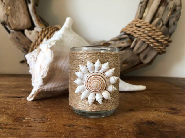 Seashell Flower Jute Wrapped Votive Candle Holder - image 1