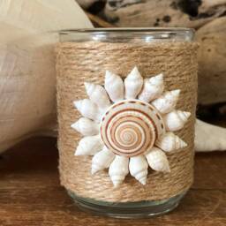 Seashell Flower Jute Wrapped Votive Candle Holder - thumbnail 3