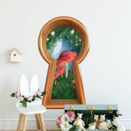 Wonderland 3D Keyhole Fabric Wall Decal - Enchanted Lantern Mushroom Forest 3D Sticker Removable - thumbnail 2